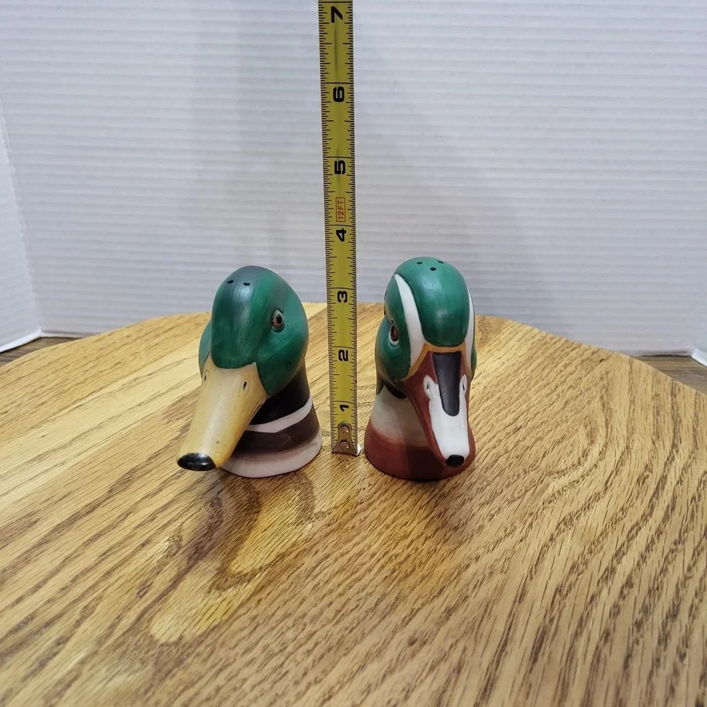 VTG Mallard Duck Head Salt And Pepper Shakers Set Large Ceramic
